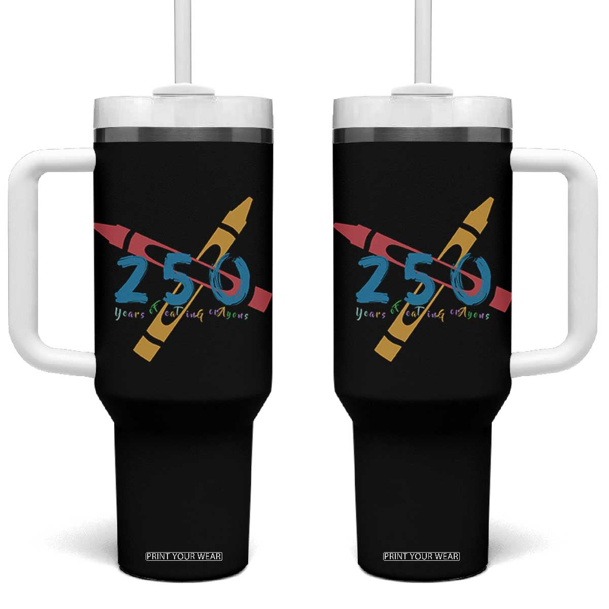 250 Years of Eating Crayons Tumbler With Handle Funny Military Crayon Joke Veterans Marines TS02 One Size: 40 oz Black Print Your Wear