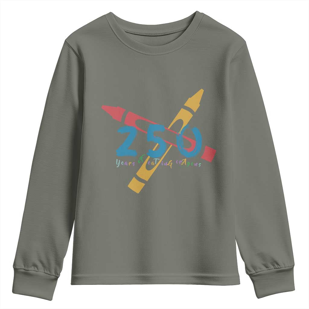 250 Years of Eating Crayons Youth Sweatshirt Funny Military Crayon Joke Veterans Marines TS02 Military Green Print Your Wear