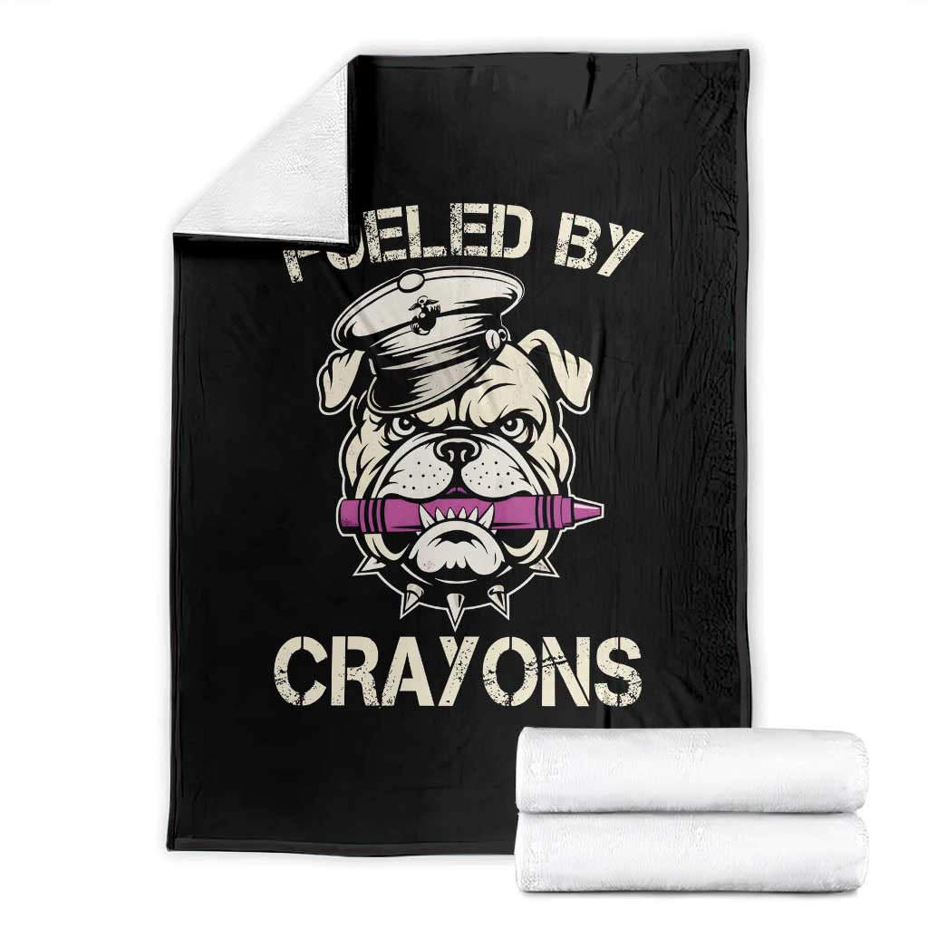Fueled by Crayons Bulldog Throw Blanket Funny Military Crayon Eater Gift for Veterans TS02 Black Print Your Wear