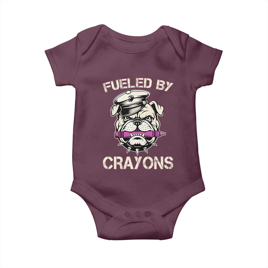 Fueled by Crayons Bulldog Baby Onesie Funny Military Crayon Eater Gift for Veterans TS02 Maroon Print Your Wear