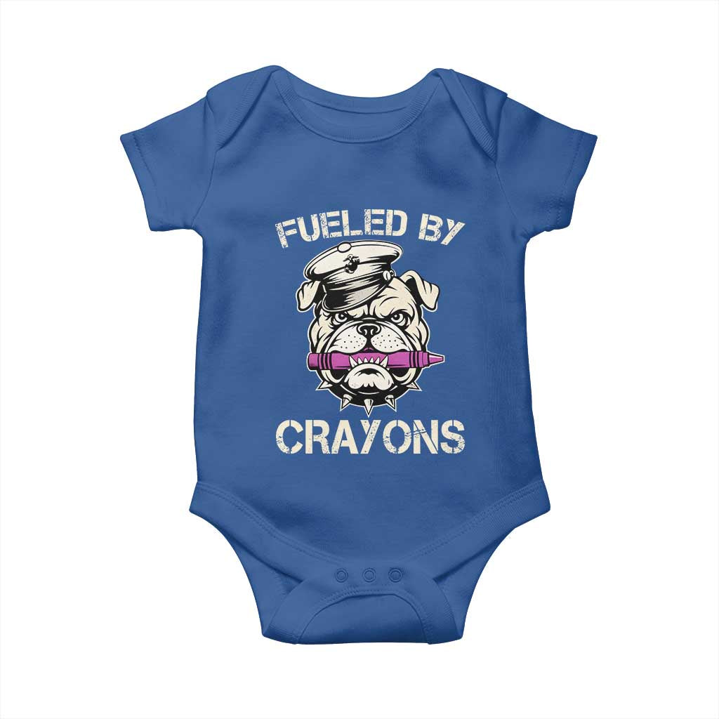 Fueled by Crayons Bulldog Baby Onesie Funny Military Crayon Eater Gift for Veterans TS02 Royal Blue Print Your Wear
