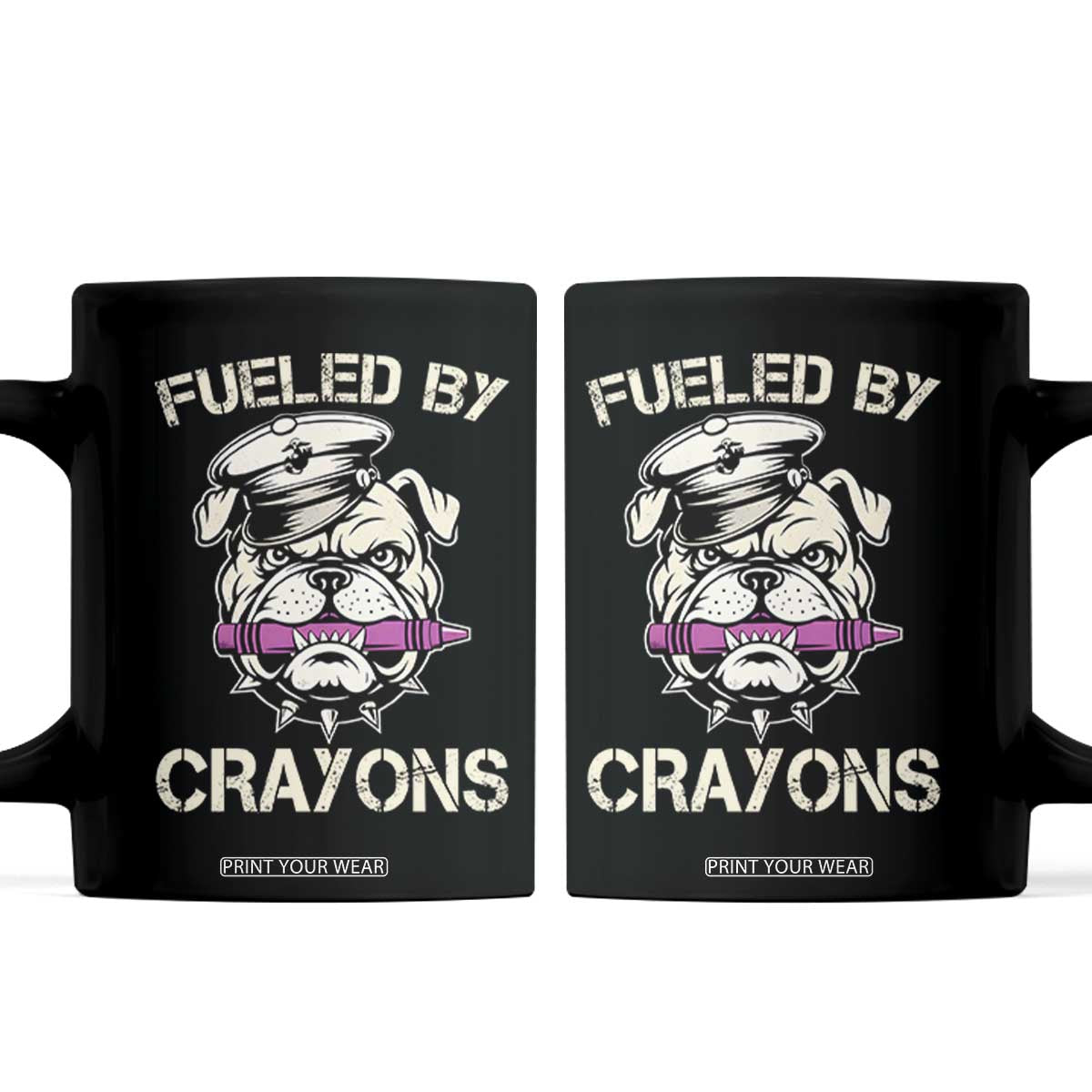 Fueled by Crayons Bulldog Coffee Mug Funny Military Crayon Eater Gift for Veterans TS02 Black Print Your Wear