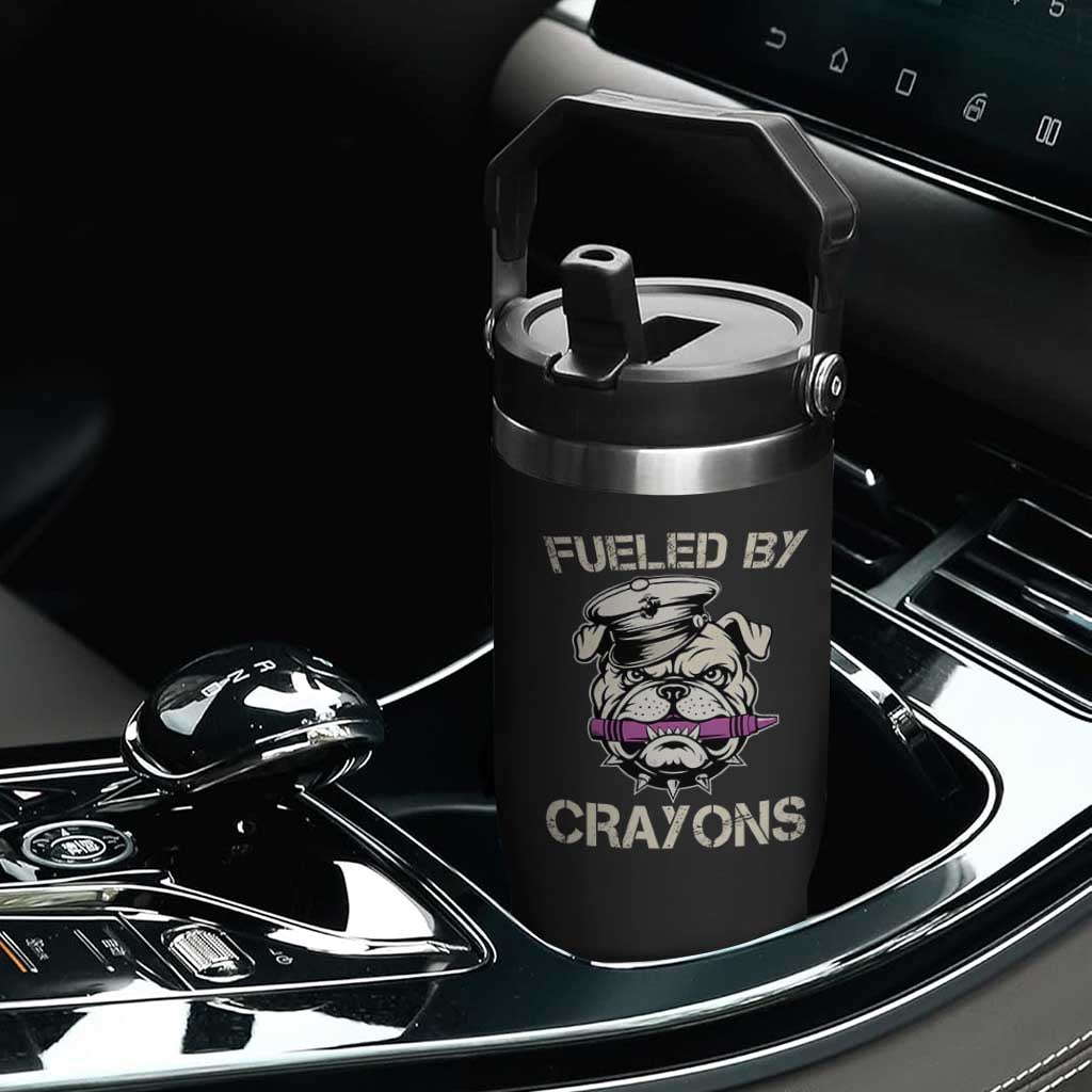 Fueled by Crayons Bulldog Flip Straw Tumbler Funny Military Crayon Eater Gift for Veterans TS02 Print Your Wear