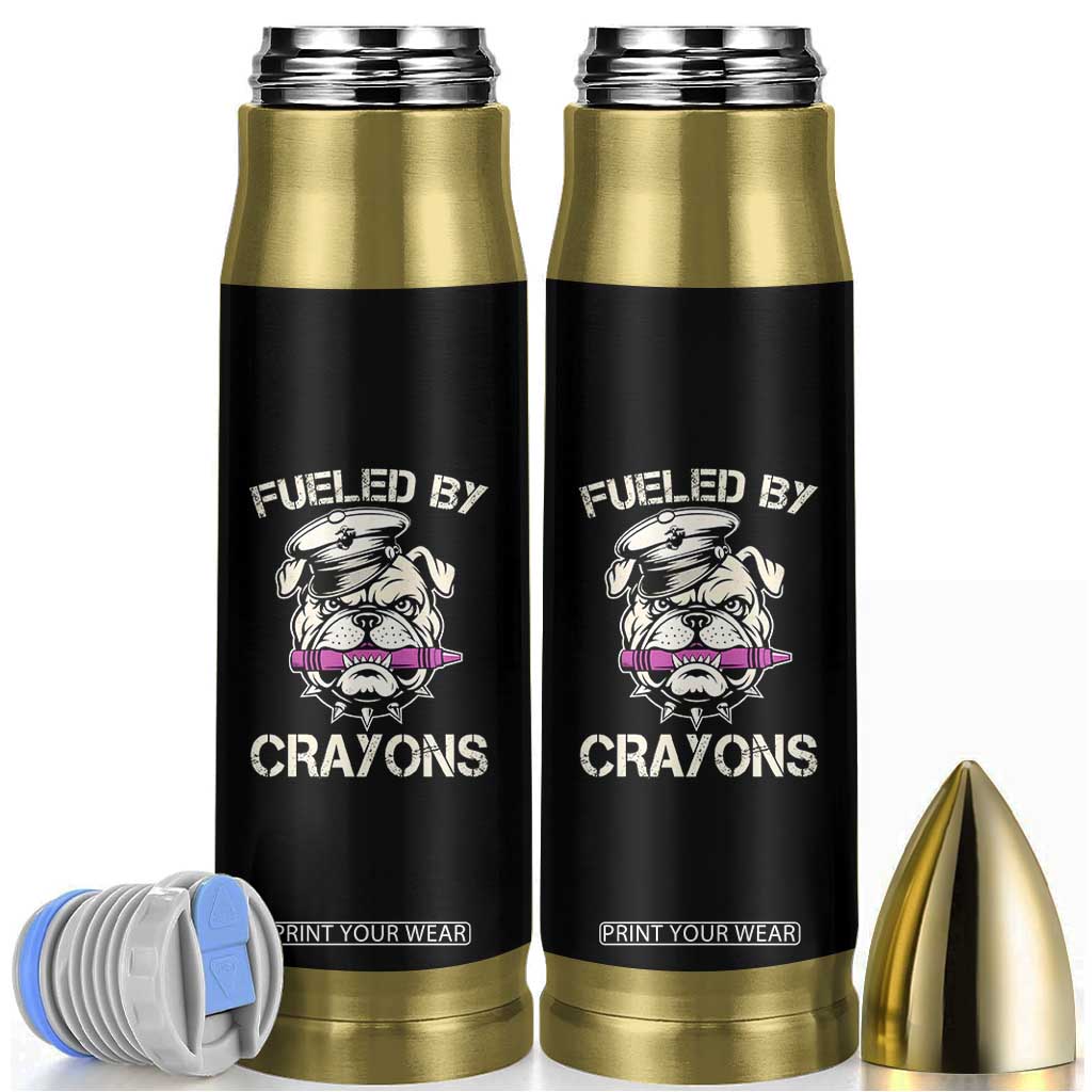 Fueled by Crayons Bulldog Bullet Tumbler Funny Military Crayon Eater Gift for Veterans TS02 Black Print Your Wear