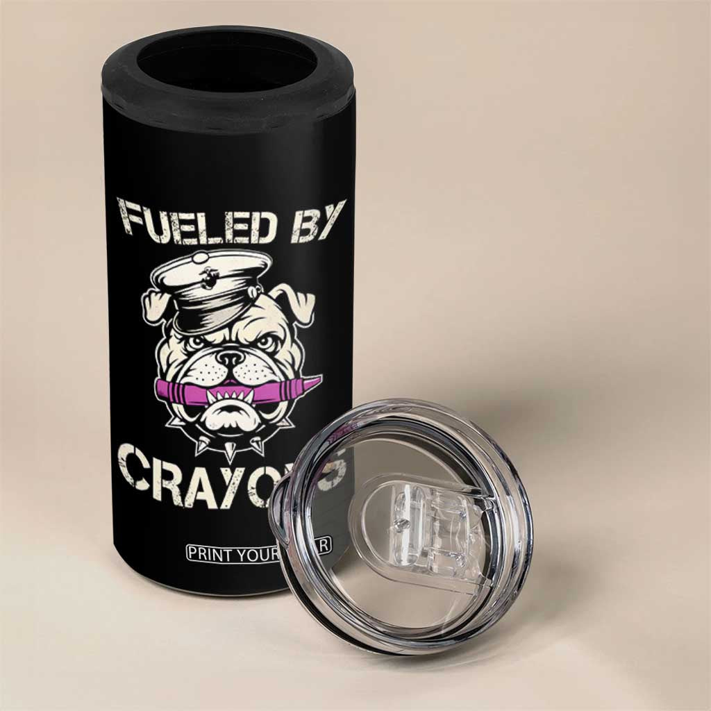 Fueled by Crayons Bulldog 4 in 1 Can Cooler Tumbler Funny Military Crayon Eater Gift for Veterans TS02 Print Your Wear