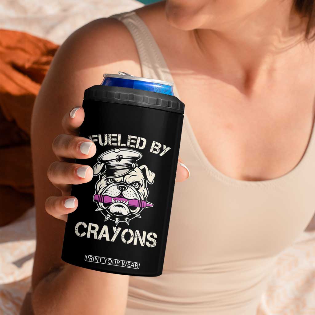 Fueled by Crayons Bulldog 4 in 1 Can Cooler Tumbler Funny Military Crayon Eater Gift for Veterans TS02 Print Your Wear