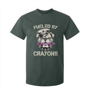 Fueled by Crayons Bulldog T Shirt For Kid Funny Military Crayon Eater Gift for Veterans TS02 Dark Forest Green Print Your Wear