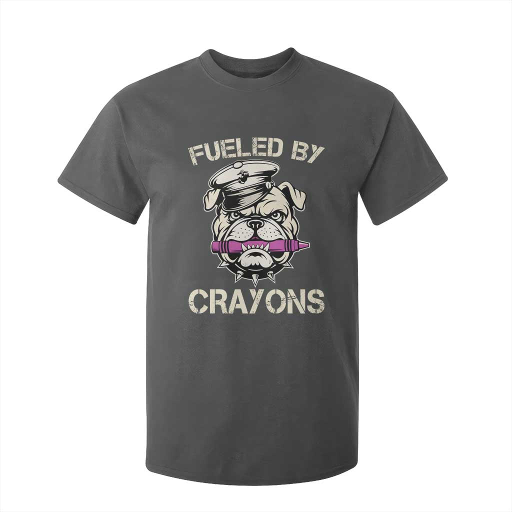 Fueled by Crayons Bulldog T Shirt For Kid Funny Military Crayon Eater Gift for Veterans TS02 Dark Heather Print Your Wear