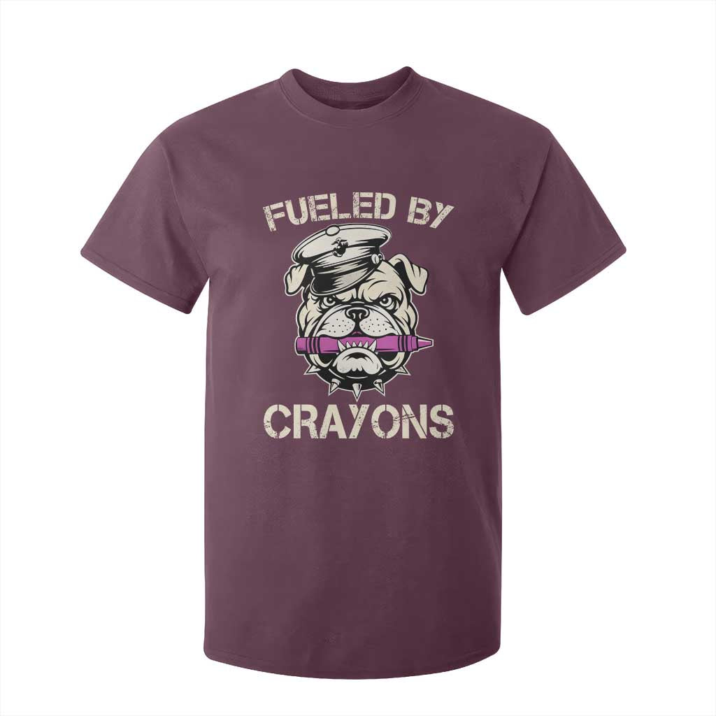 Fueled by Crayons Bulldog T Shirt For Kid Funny Military Crayon Eater Gift for Veterans TS02 Maroon Print Your Wear