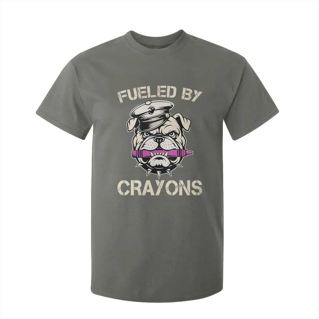 Fueled by Crayons Bulldog T Shirt For Kid Funny Military Crayon Eater Gift for Veterans TS02 Military Green Print Your Wear