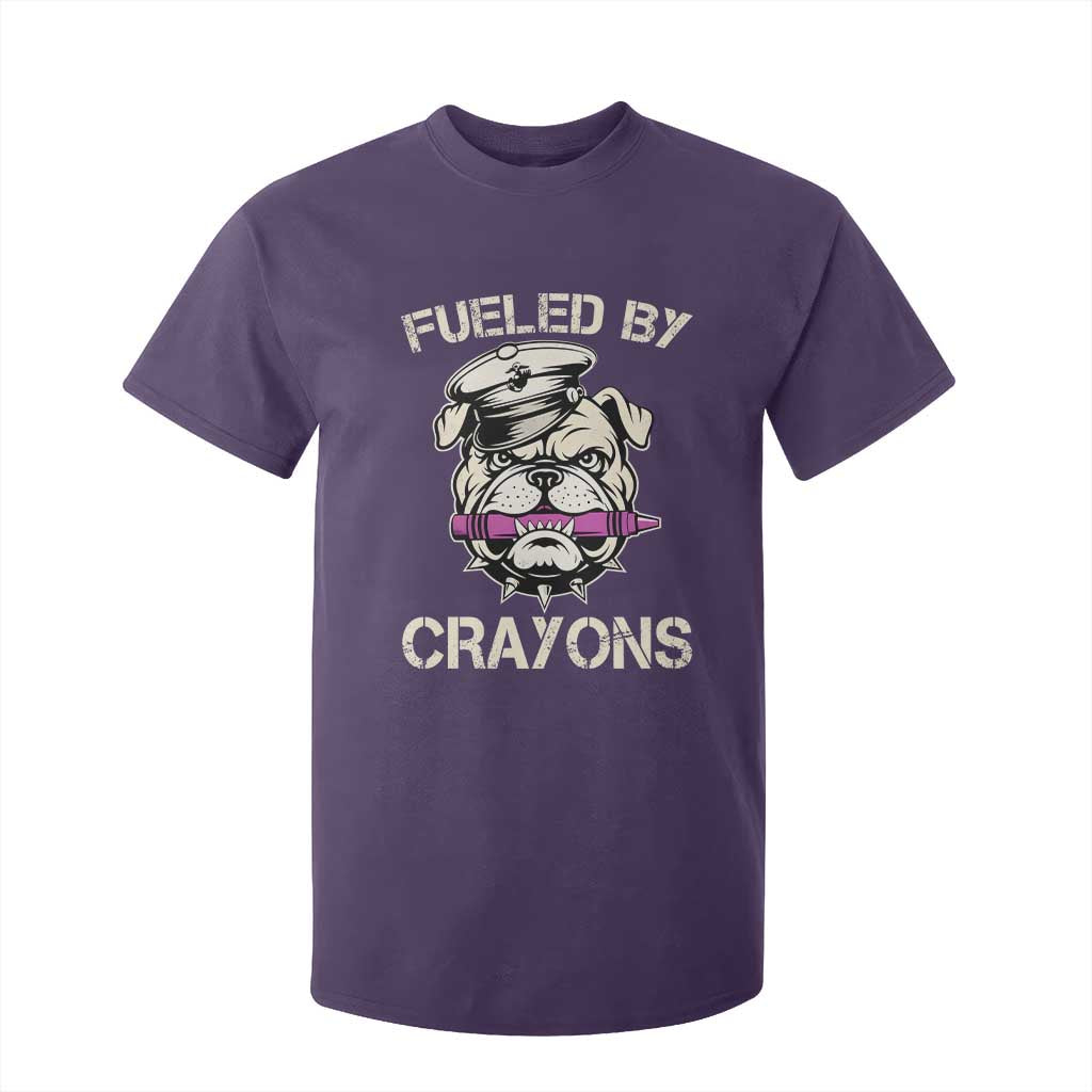Fueled by Crayons Bulldog T Shirt For Kid Funny Military Crayon Eater Gift for Veterans TS02 Purple Print Your Wear