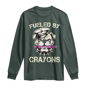 Fueled by Crayons Bulldog Long Sleeve Shirt Funny Military Crayon Eater Gift for Veterans TS02 Dark Forest Green Print Your Wear