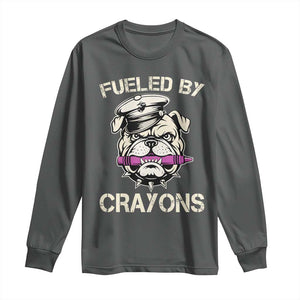 Fueled by Crayons Bulldog Long Sleeve Shirt Funny Military Crayon Eater Gift for Veterans TS02 Dark Heather Print Your Wear