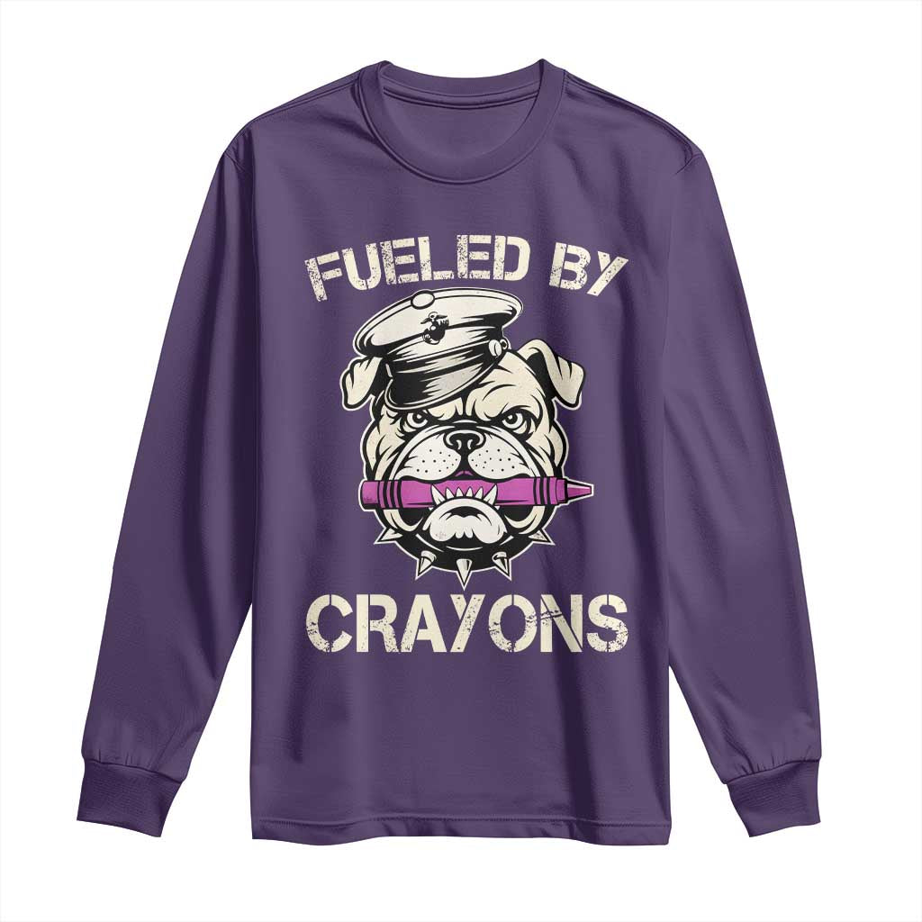 Fueled by Crayons Bulldog Long Sleeve Shirt Funny Military Crayon Eater Gift for Veterans TS02 Purple Print Your Wear