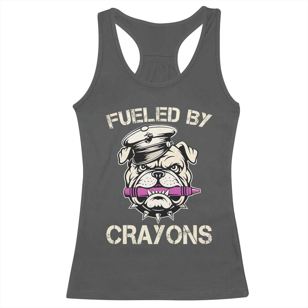 Fueled by Crayons Bulldog Racerback Tank Top Funny Military Crayon Eater Gift for Veterans TS02 Dark Heather Print Your Wear