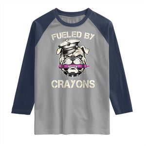 Fueled by Crayons Bulldog Raglan Shirt Funny Military Crayon Eater Gift for Veterans TS02 Sport Gray Navy Print Your Wear