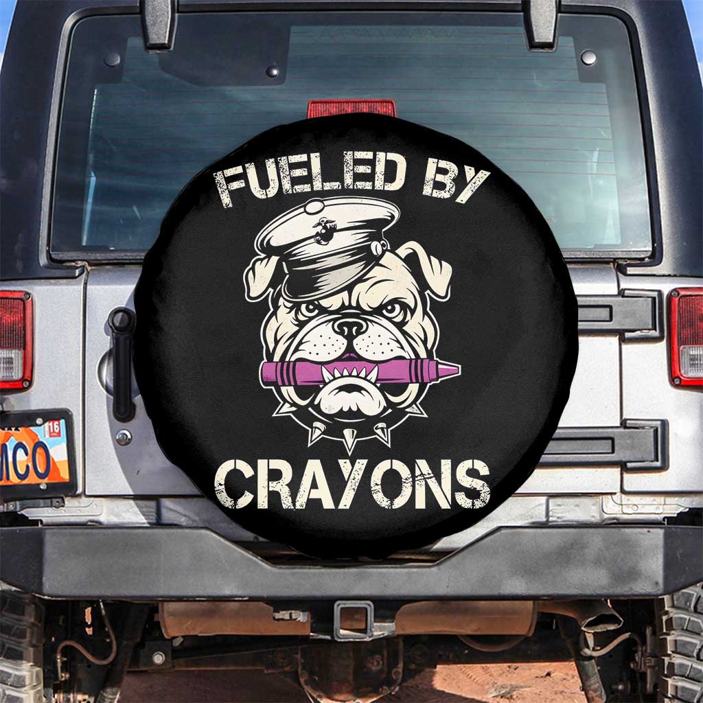 Fueled by Crayons Bulldog Spare Tire Cover Funny Military Crayon Eater Gift for Veterans TS02 No hole Black Print Your Wear