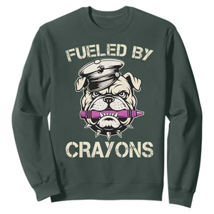 Fueled by Crayons Bulldog Sweatshirt Funny Military Crayon Eater Gift for Veterans TS02 Dark Forest Green Print Your Wear