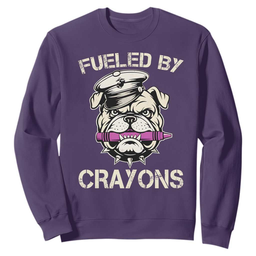 Fueled by Crayons Bulldog Sweatshirt Funny Military Crayon Eater Gift for Veterans TS02 Purple Print Your Wear
