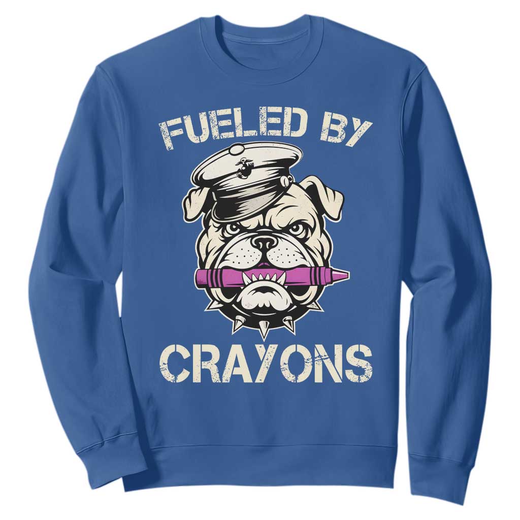 Fueled by Crayons Bulldog Sweatshirt Funny Military Crayon Eater Gift for Veterans TS02 Royal Blue Print Your Wear
