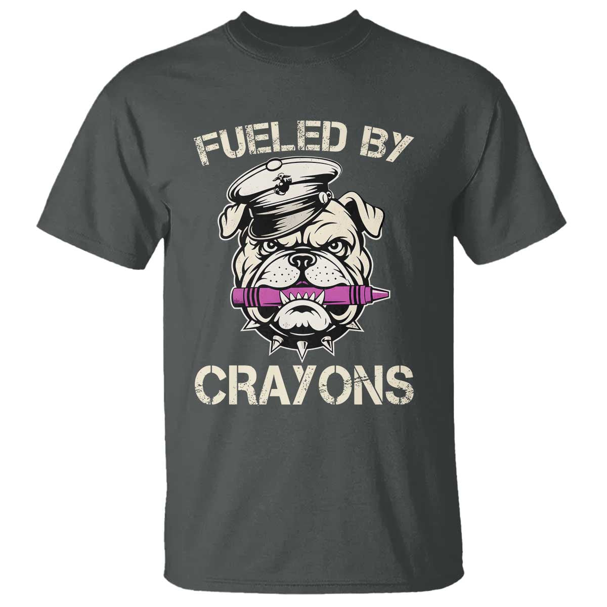 Fueled by Crayons Bulldog T Shirt Funny Military Crayon Eater Gift for Veterans TS02 Dark Heather Print Your Wear