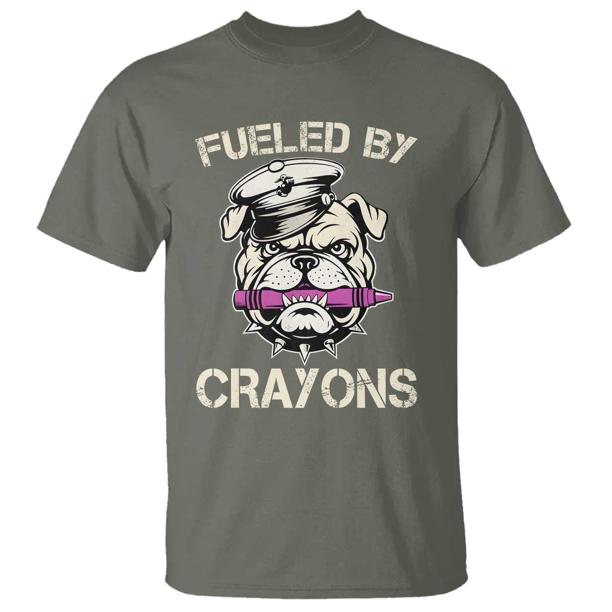 Fueled by Crayons Bulldog T Shirt Funny Military Crayon Eater Gift for Veterans TS02 Military Green Print Your Wear