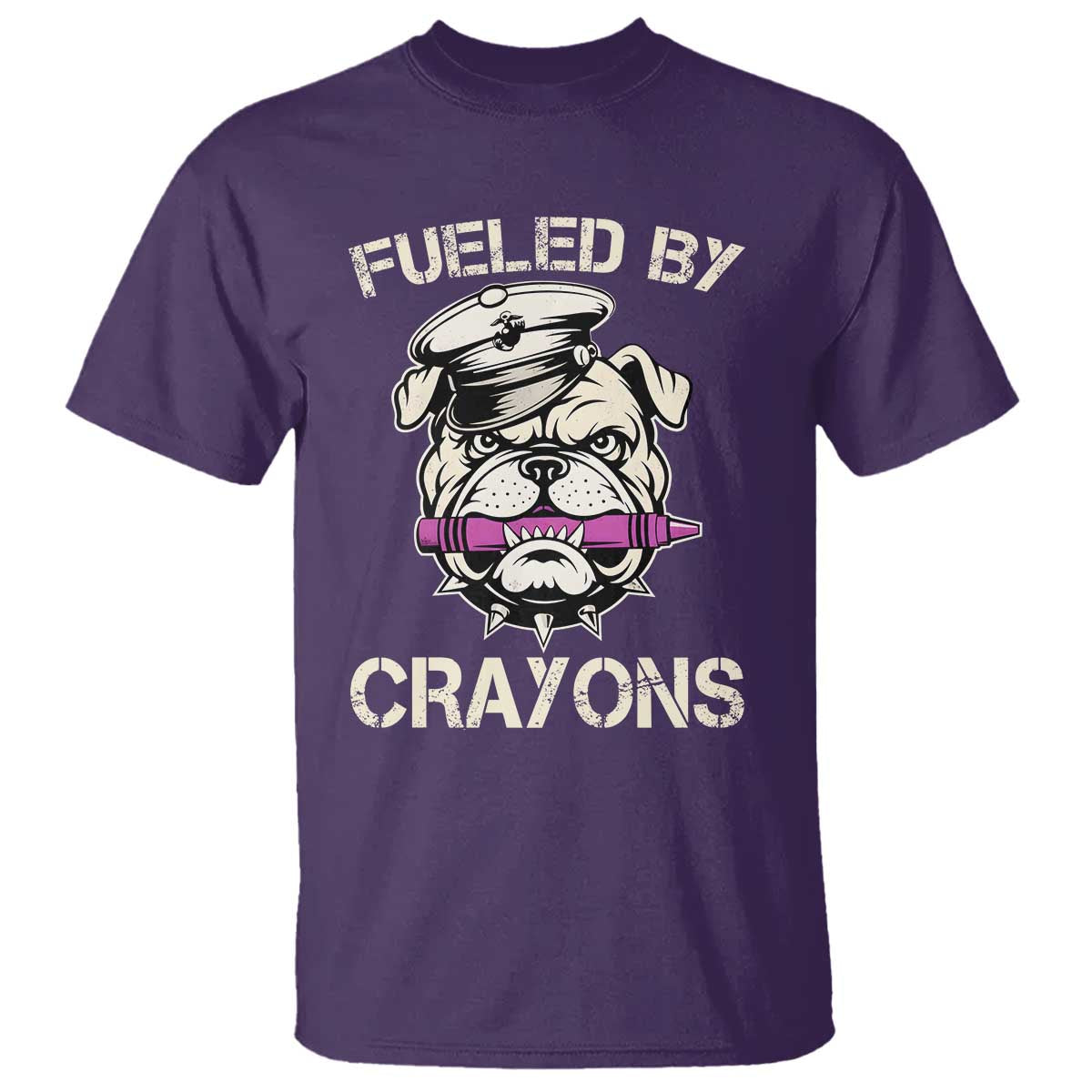 Fueled by Crayons Bulldog T Shirt Funny Military Crayon Eater Gift for Veterans TS02 Purple Print Your Wear