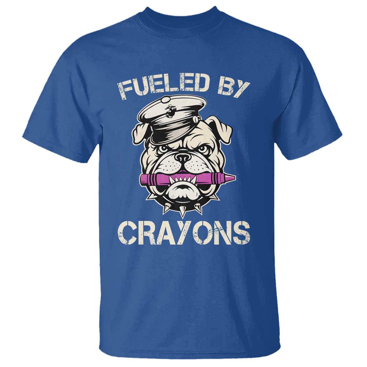 Fueled by Crayons Bulldog T Shirt Funny Military Crayon Eater Gift for Veterans TS02 Royal Blue Print Your Wear