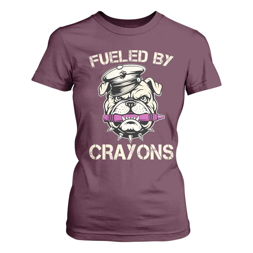 Fueled by Crayons Bulldog T Shirt For Women Funny Military Crayon Eater Gift for Veterans TS02 Maroon Print Your Wear
