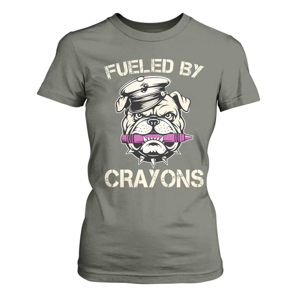 Fueled by Crayons Bulldog T Shirt For Women Funny Military Crayon Eater Gift for Veterans TS02 Military Green Print Your Wear