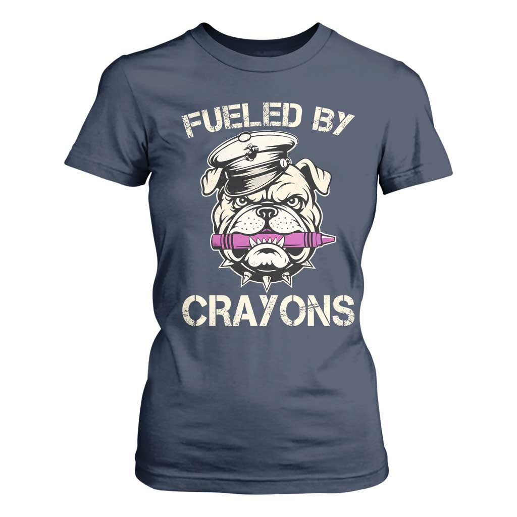 Fueled by Crayons Bulldog T Shirt For Women Funny Military Crayon Eater Gift for Veterans TS02 Navy Print Your Wear
