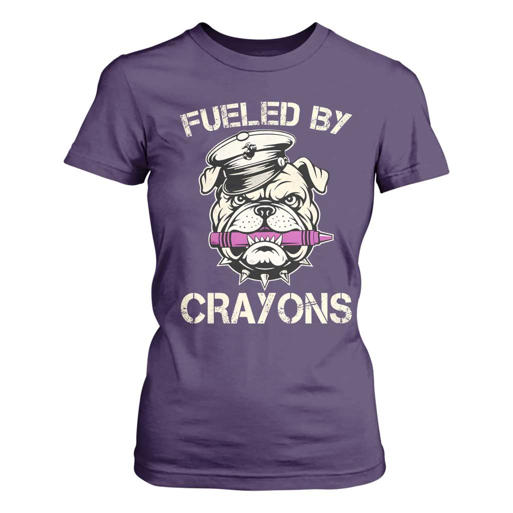 Fueled by Crayons Bulldog T Shirt For Women Funny Military Crayon Eater Gift for Veterans TS02 Purple Print Your Wear