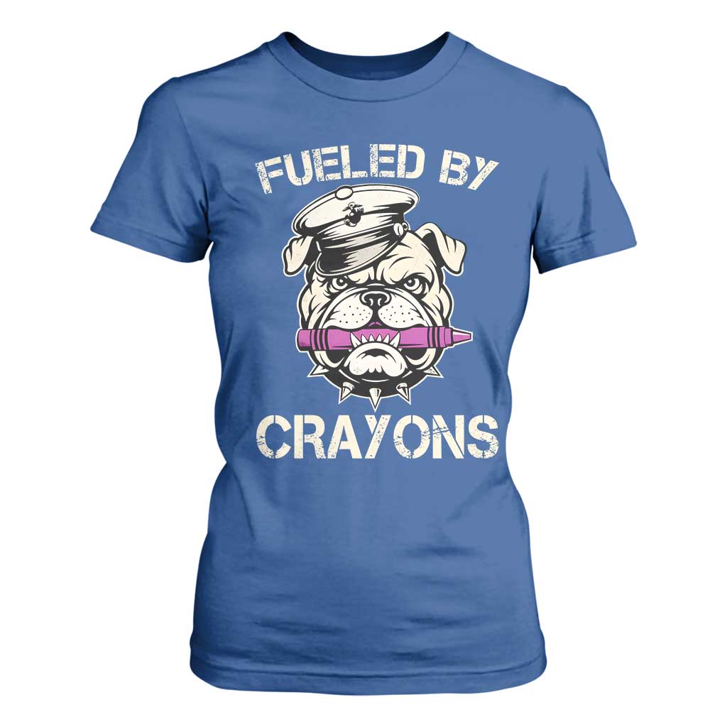 Fueled by Crayons Bulldog T Shirt For Women Funny Military Crayon Eater Gift for Veterans TS02 Royal Blue Print Your Wear