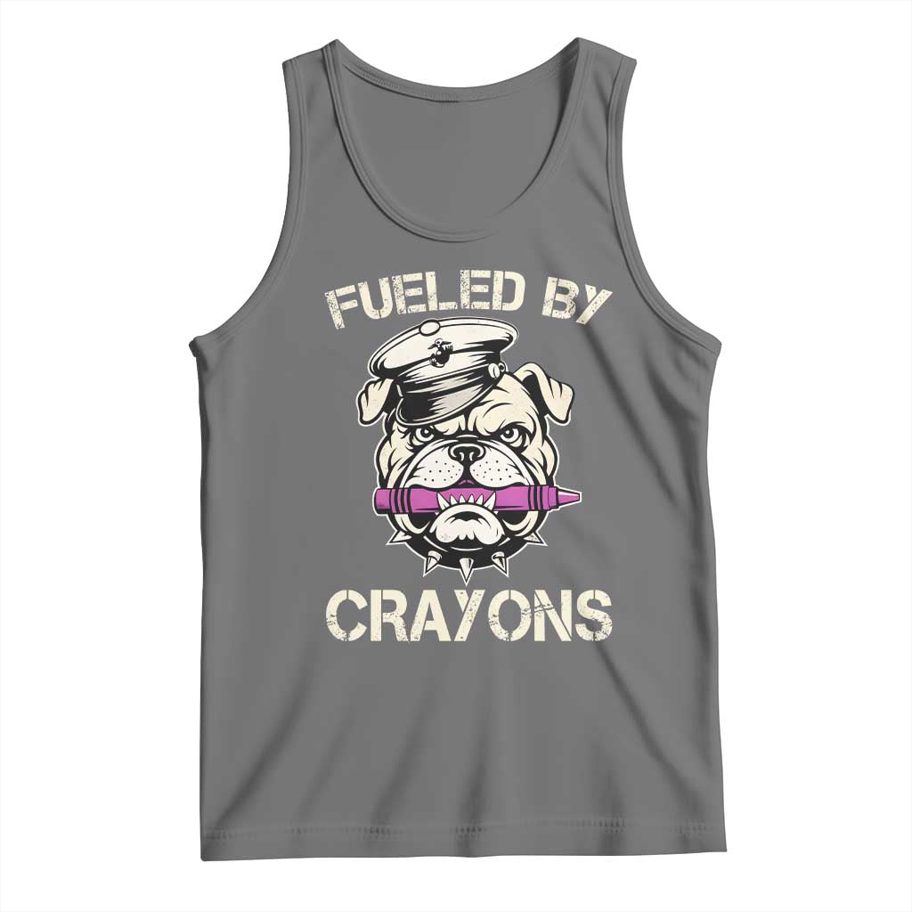 Fueled by Crayons Bulldog Tank Top Funny Military Crayon Eater Gift for Veterans TS02 Black Heather Print Your Wear