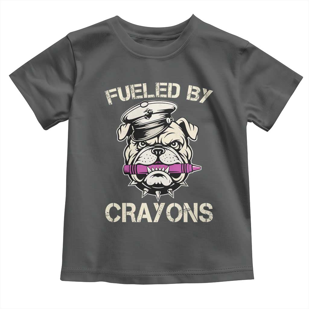 Fueled by Crayons Bulldog Toddler T Shirt Funny Military Crayon Eater Gift for Veterans TS02 Dark Heather Print Your Wear
