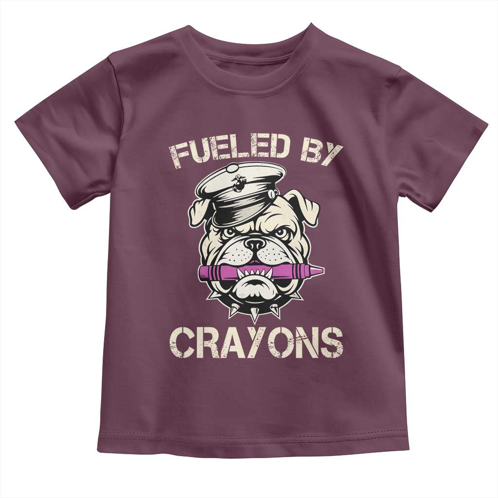 Fueled by Crayons Bulldog Toddler T Shirt Funny Military Crayon Eater Gift for Veterans TS02 Maroon Print Your Wear