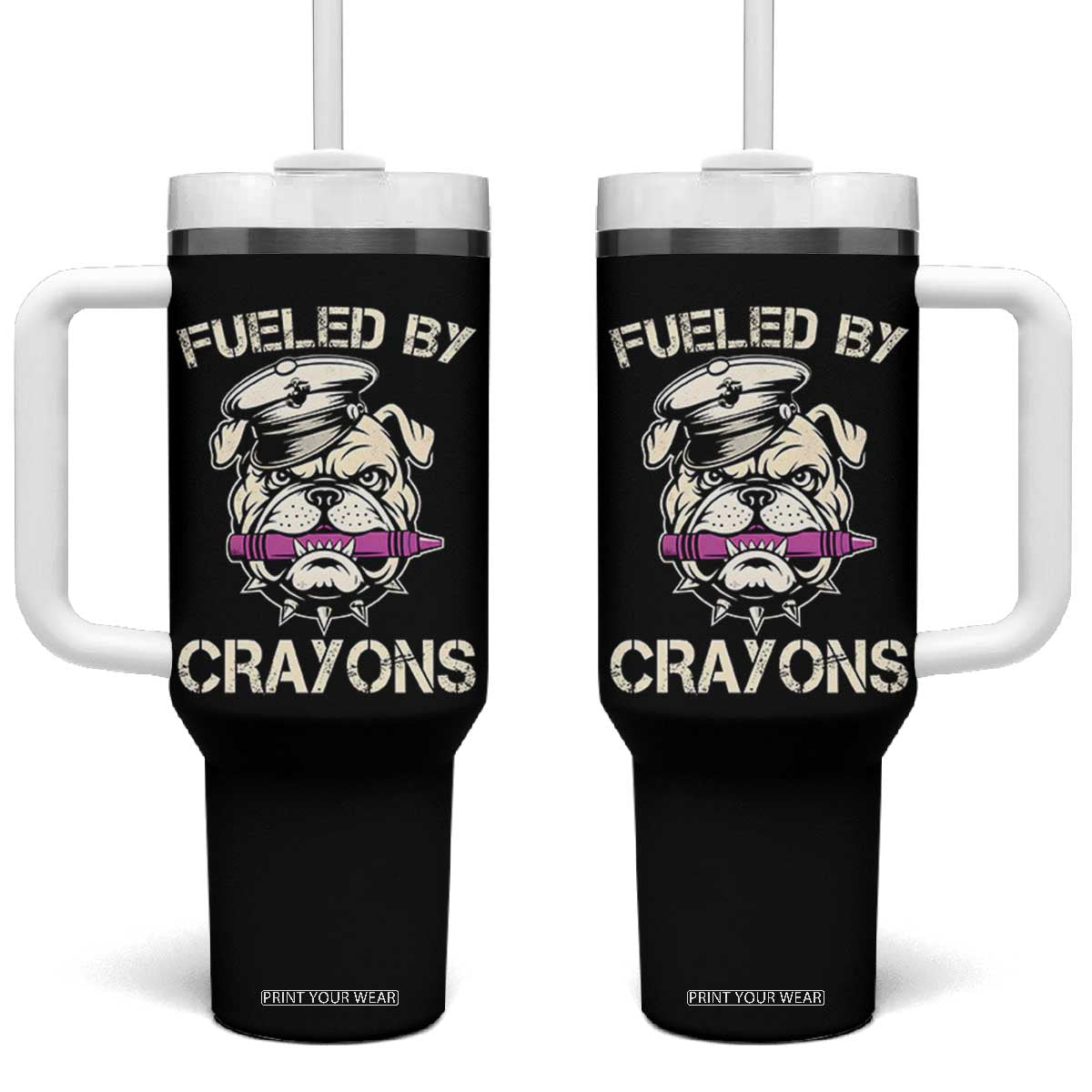 Fueled by Crayons Bulldog Tumbler With Handle Funny Military Crayon Eater Gift for Veterans TS02 One Size: 40 oz Black Print Your Wear