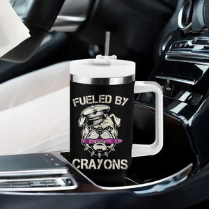 Fueled by Crayons Bulldog Tumbler With Handle Funny Military Crayon Eater Gift for Veterans TS02 Print Your Wear