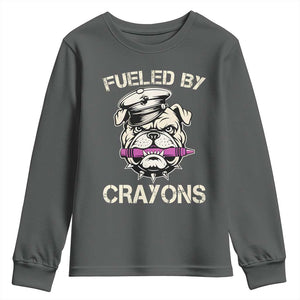 Fueled by Crayons Bulldog Youth Sweatshirt Funny Military Crayon Eater Gift for Veterans TS02 Dark Heather Print Your Wear