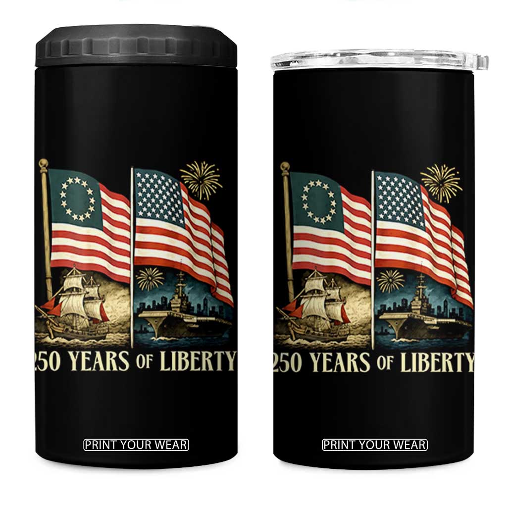250 Years of Liberty 4 in 1 Can Cooler Tumbler US 250th Anniversary Semiquincentennial 2026 Patriotic TS02 One Size: 16 oz Black Print Your Wear