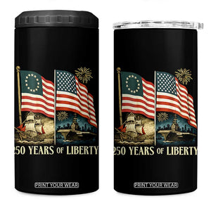 250 Years of Liberty 4 in 1 Can Cooler Tumbler US 250th Anniversary Semiquincentennial 2026 Patriotic TS02 One Size: 16 oz Black Print Your Wear