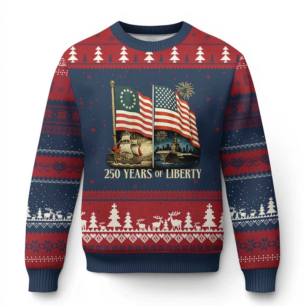 250 Years of Liberty Ugly Christmas Sweater US 250th Anniversary Semiquincentennial 2026 Patriotic TS02 Navy Red Print Your Wear
