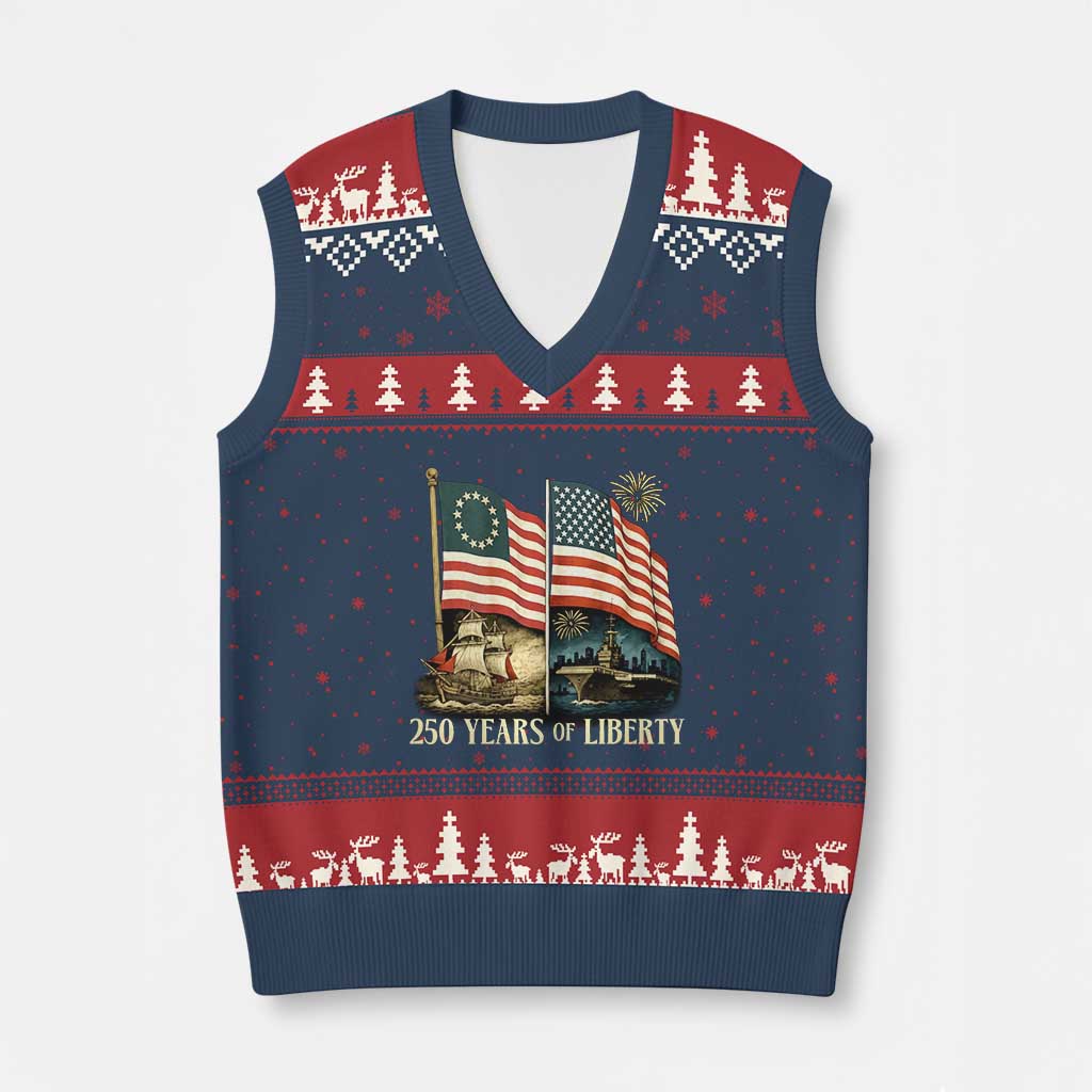 250 Years of Liberty V-Neck Knit Sweater Vest US 250th Anniversary Semiquincentennial 2026 Patriotic TS02 Navy Red Print Your Wear