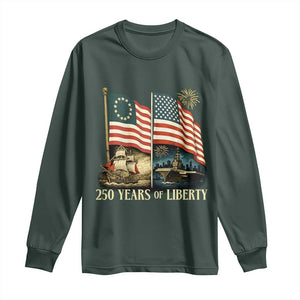 250 Years of Liberty Long Sleeve Shirt US 250th Anniversary Semiquincentennial 2026 Patriotic TS02 Dark Forest Green Print Your Wear