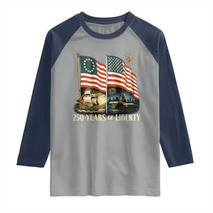 250 Years of Liberty Raglan Shirt US 250th Anniversary Semiquincentennial 2026 Patriotic TS02 Sport Gray Navy Print Your Wear