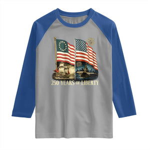 250 Years of Liberty Raglan Shirt US 250th Anniversary Semiquincentennial 2026 Patriotic TS02 Sport Gray Royal Print Your Wear