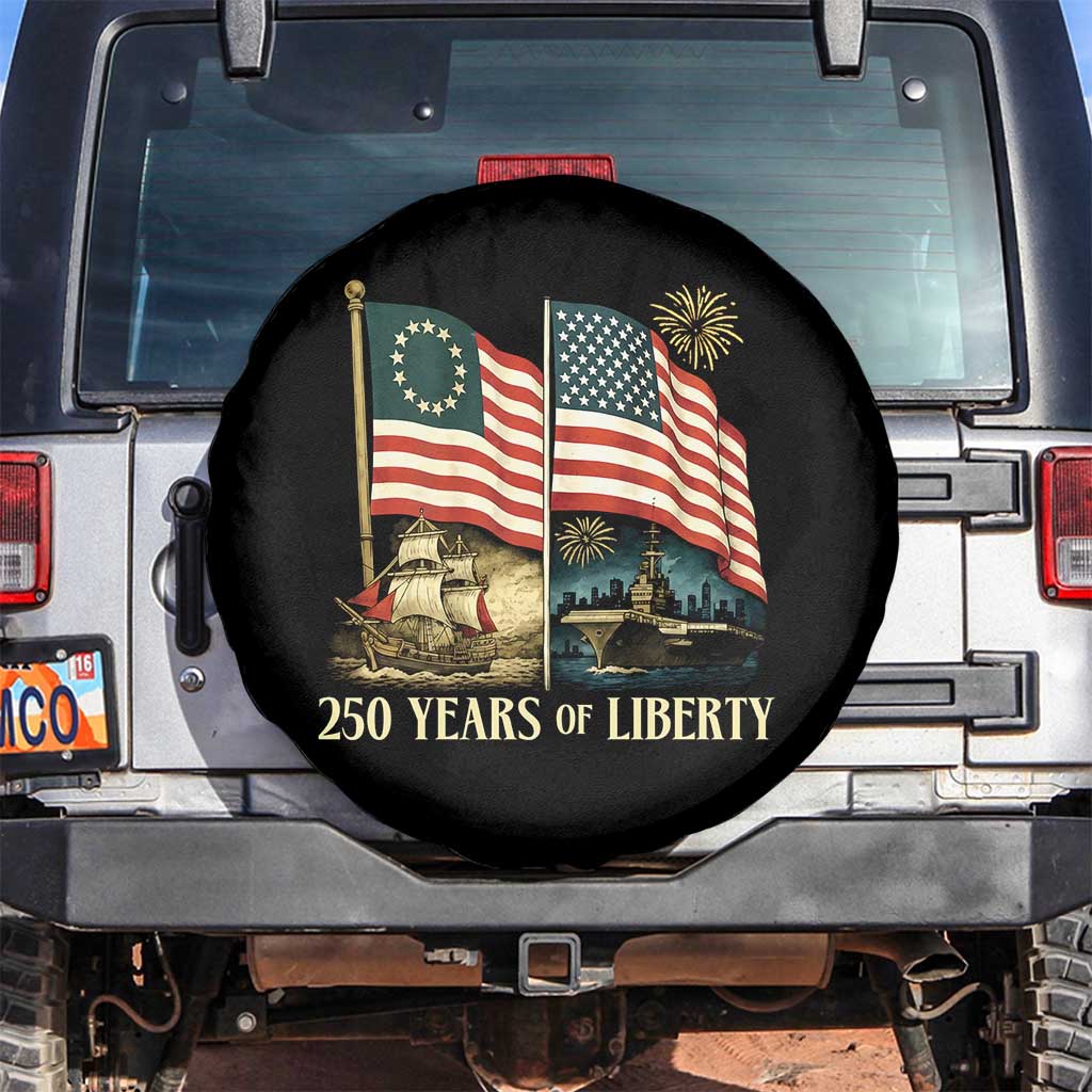 250 Years of Liberty Spare Tire Cover US 250th Anniversary Semiquincentennial 2026 Patriotic TS02 No hole Black Print Your Wear