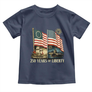 250 Years of Liberty Toddler T Shirt US 250th Anniversary Semiquincentennial 2026 Patriotic TS02 Navy Print Your Wear