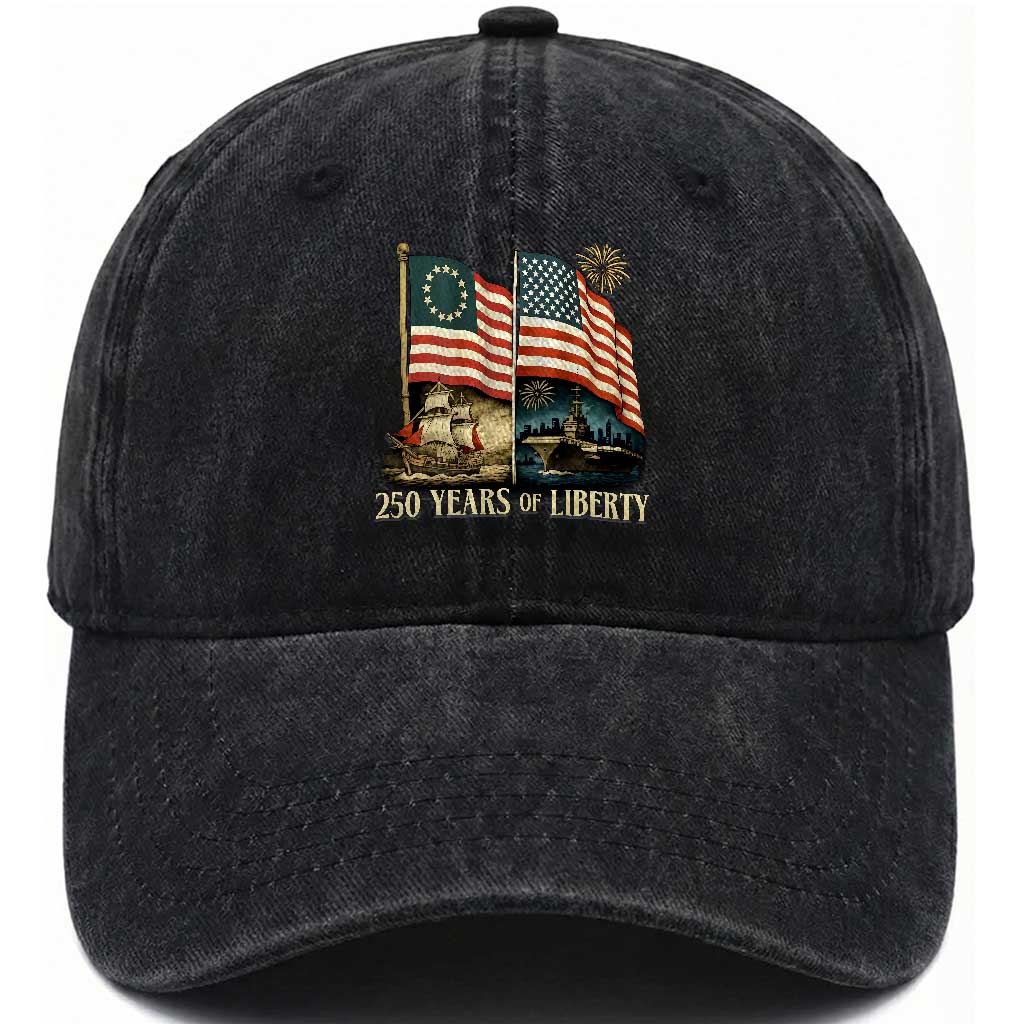 250 Years of Liberty Washed Cotton Baseball Cap US 250th Anniversary Semiquincentennial 2026 Patriotic TS02 Washed Cap Universal Fit Black Print Your Wear