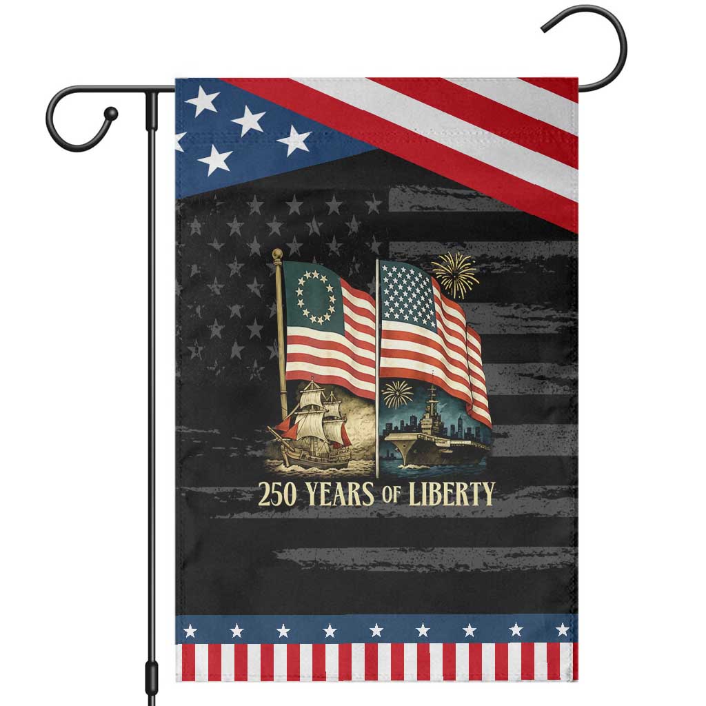 250 Years of Liberty Garden Flag US 250th Anniversary Semiquincentennial 2026 Patriotic TS02 Distressed Black Blue Print Your Wear